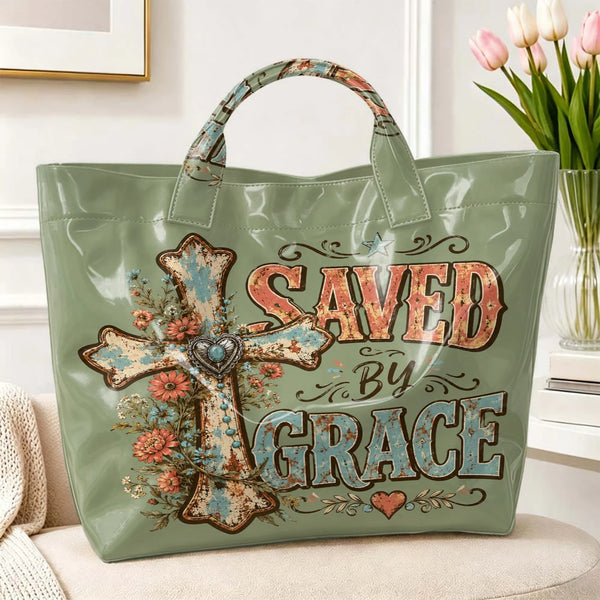 Saved by Grace Floral PVC Tote — view 1