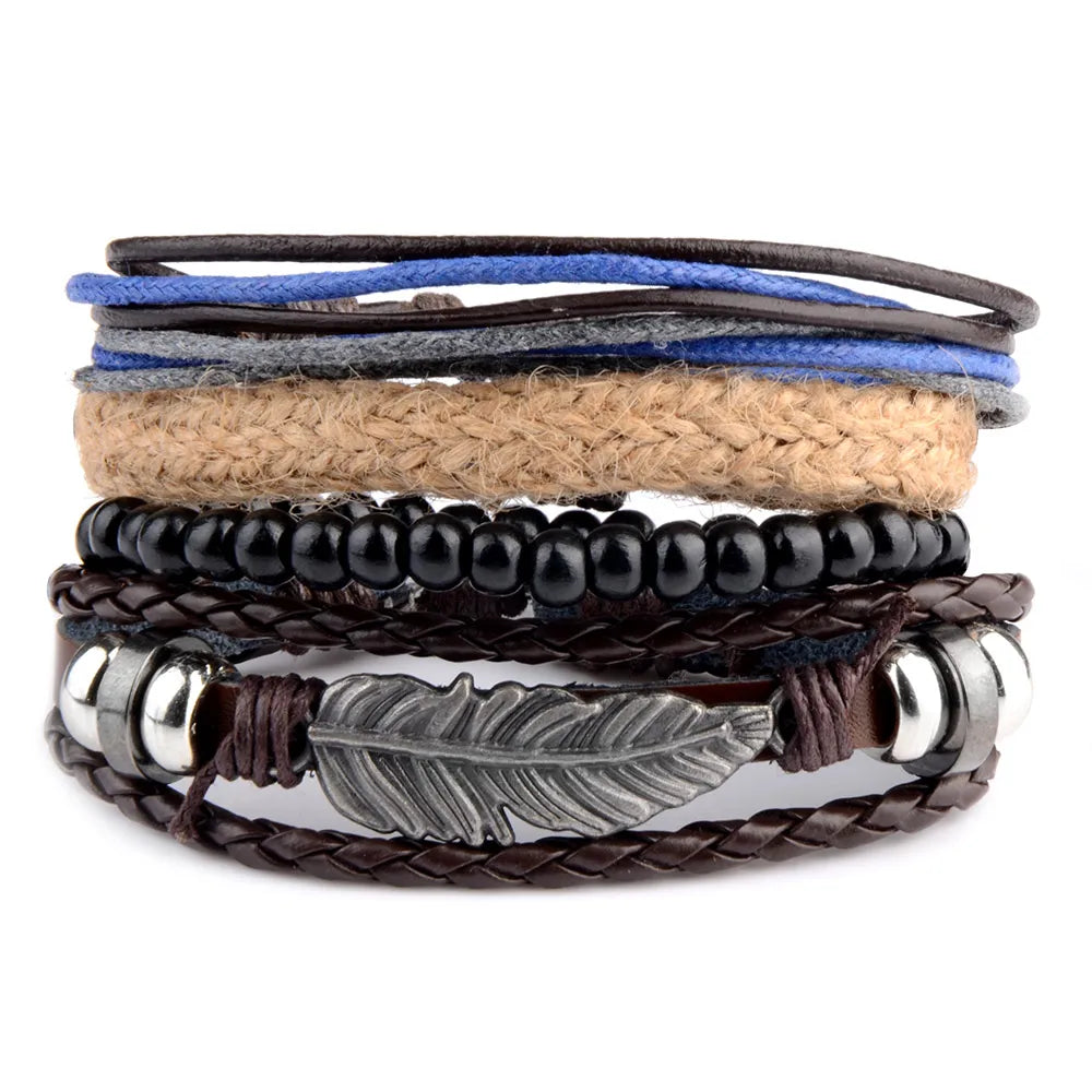 Viking Gothic Leather Bracelet Multilayer Vinatge Men Bracelets Leather Punk Combination Bracelet For Men Jewelry
