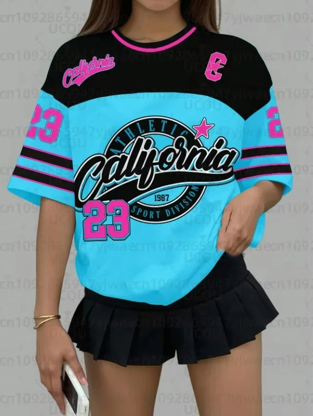 Women's California 23 Print V-Neck Short Sleeve T-Shirt Summer Graphic Tee Baseball Jerseys Plus Size Sport T-Shirt