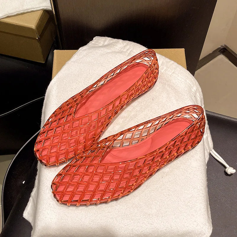 2026 women's new transparent retro jelly casual women's shoes round toe shallow mouth PVC sandals