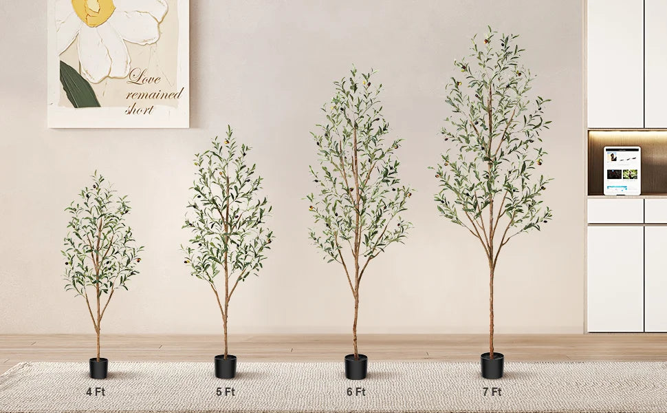 Artificial Olive Tree with Green Leaves and Big Fruits, Faux Potted Olive Silk Tree for Modern Home Office Indoor Floor Decor