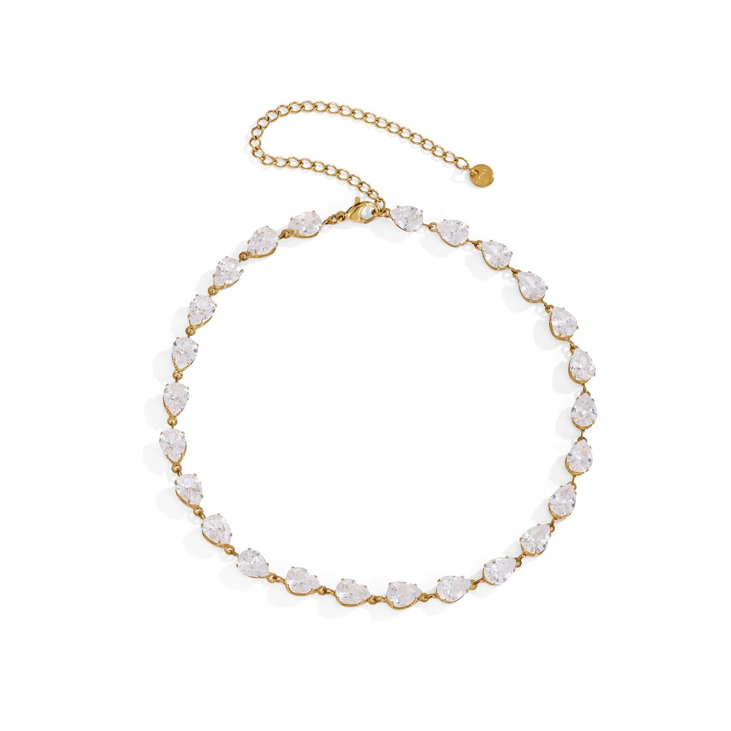 Elegant Classic Shiny Full Cubic Zirconia Chain Necklace For Women Waterproof Stainless Steel Necklaces Accessories