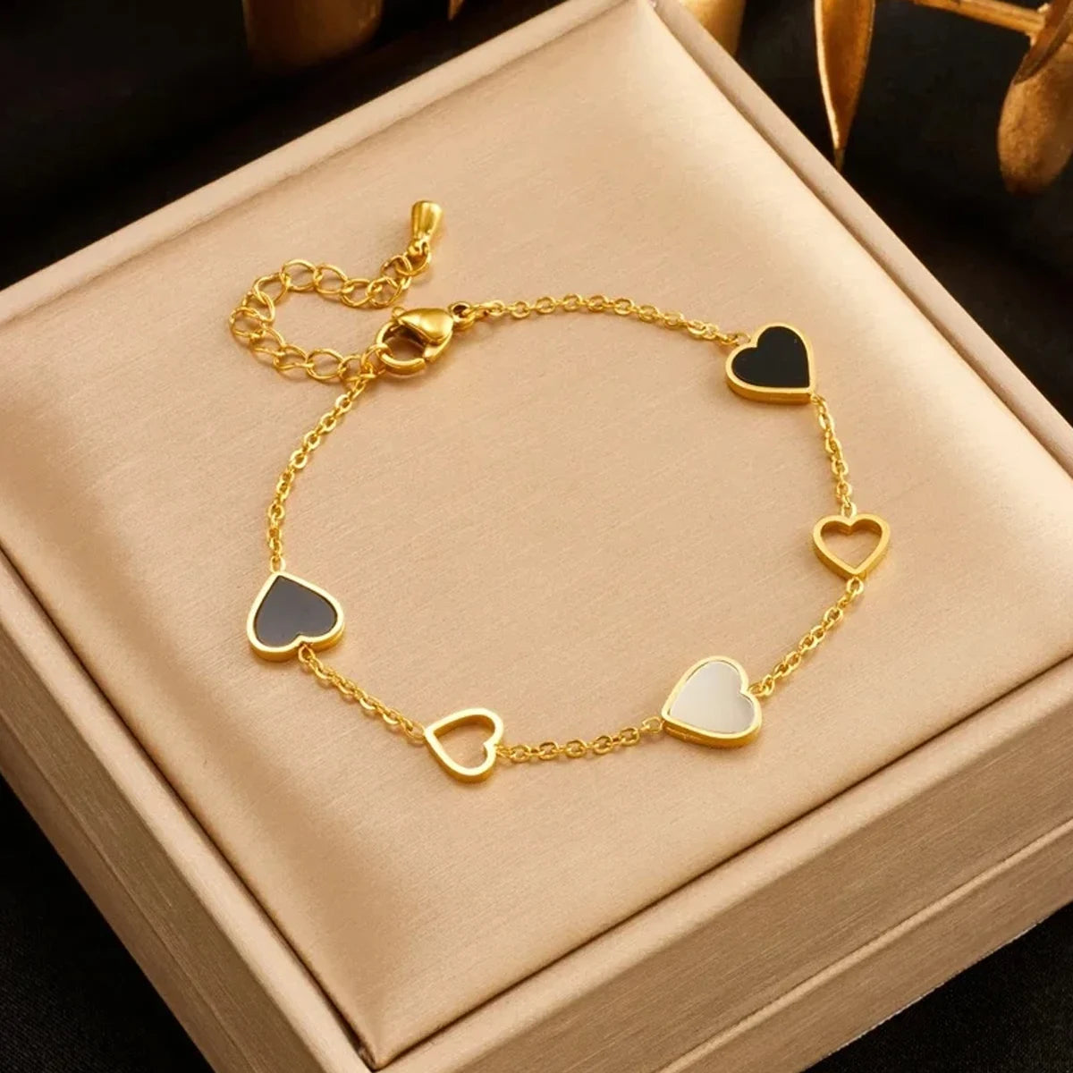 Black & White Enamel Heart Bracelet — view 6