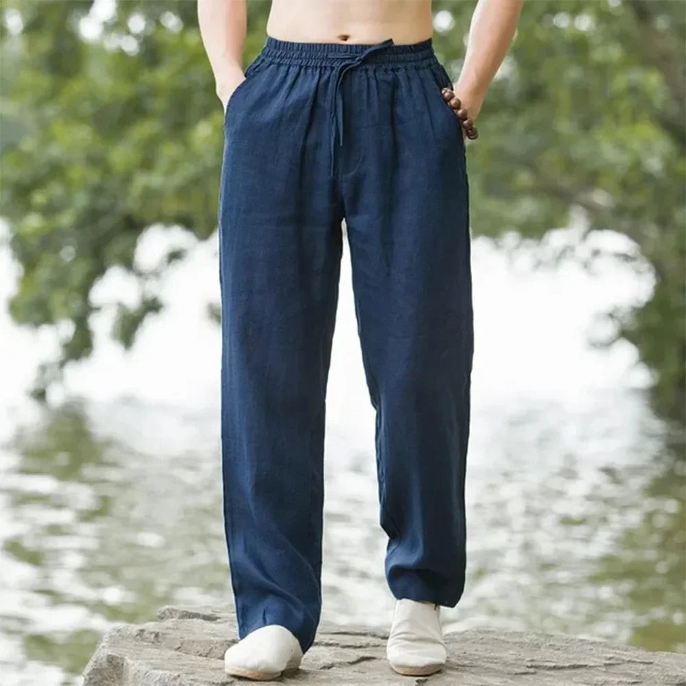 2025 New Men Spring Summer Quality Trousers Mens Cotton Hemp Breathable Comfortable Casual Home Straight Pants Linen Men's Pants