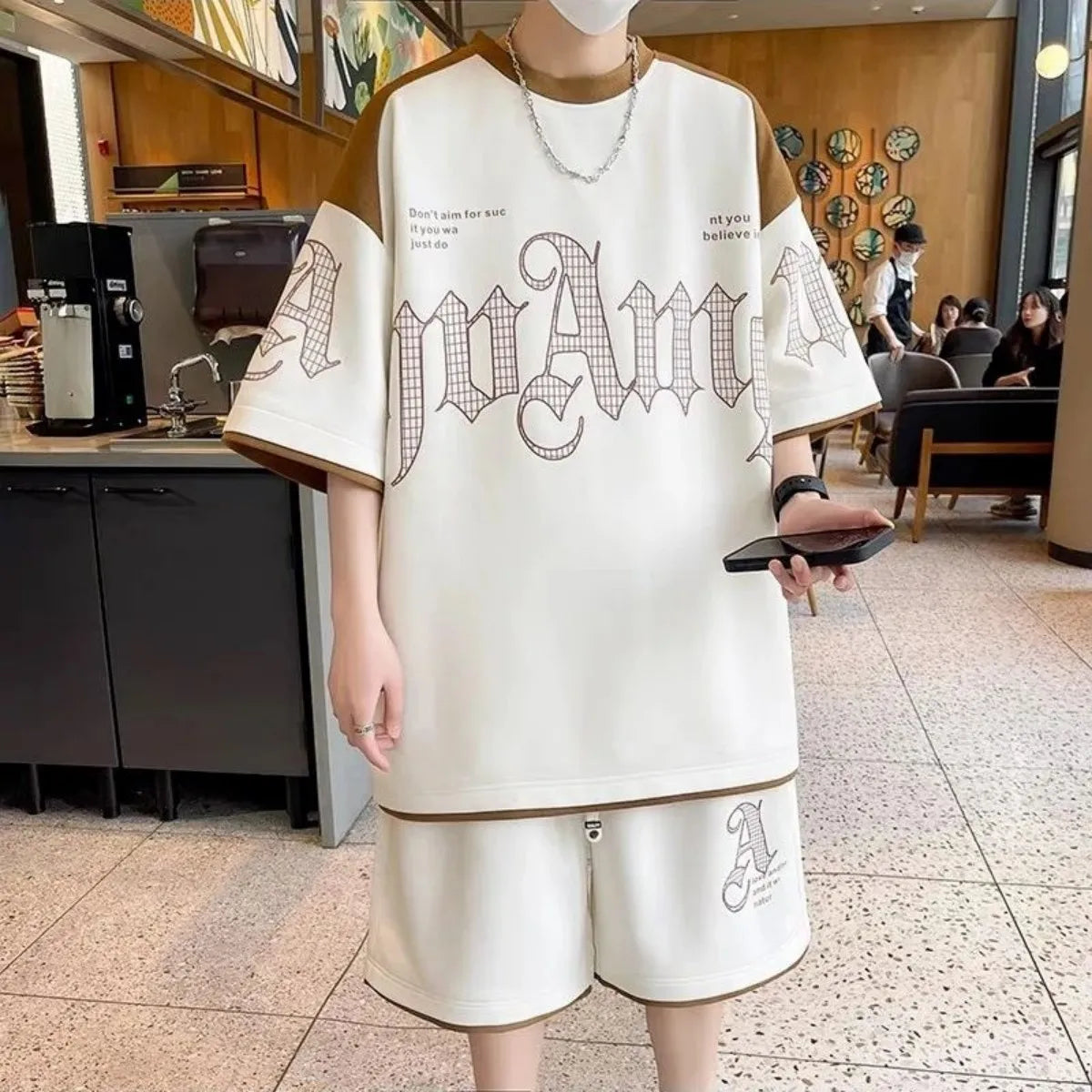 Men's Letter-Print T-Shirt & Shorts Set — view 3