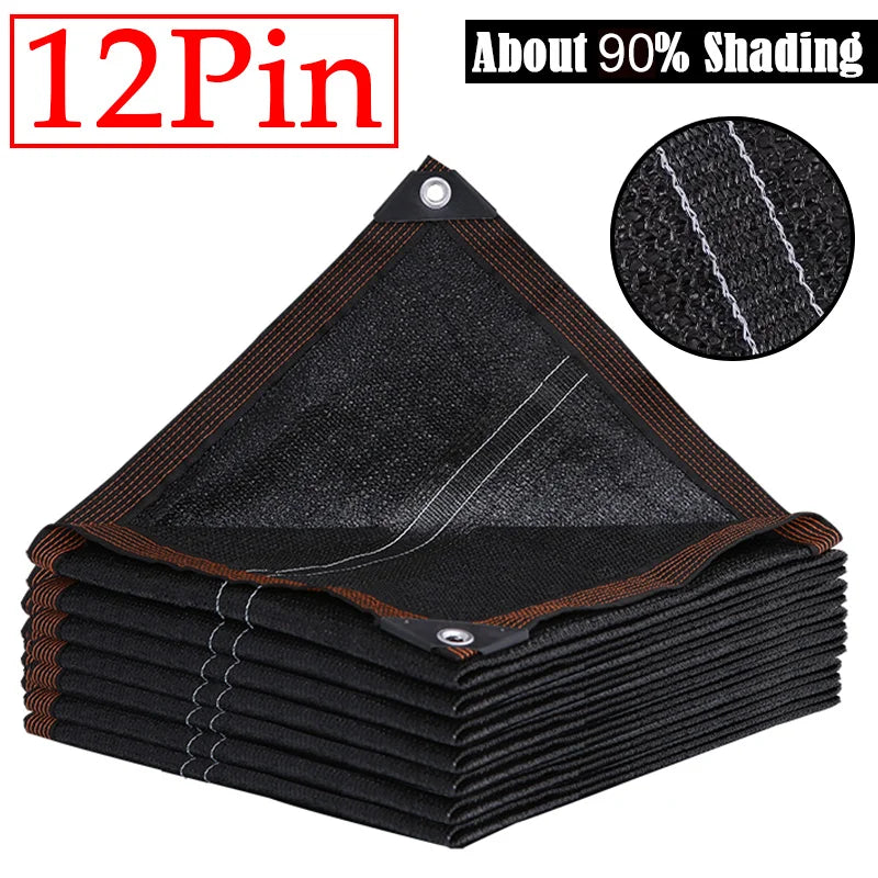 6X6m Black Shade Cloth with Grommets Sunblock Mesh Cover Anti-UV Garden Balcony Plant Sunshade Net Outdoor Greenhouse