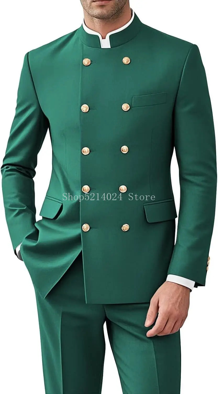 Men 2 Pieces Suit Suits for Men Gold Button Jacket Pant Set Traditional Wedding