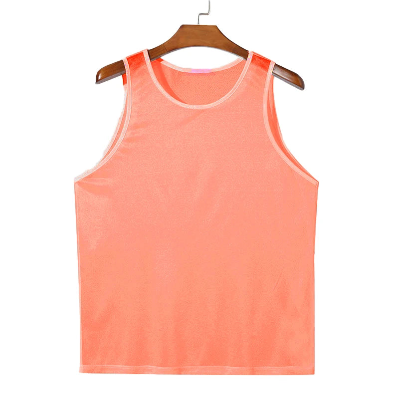 Summer Men's Luxury Knit Fashion Transparet Tank Tops O Neck Sleeveless Mesh Sexy Solid Color Vest Breathable Party Men Clothing