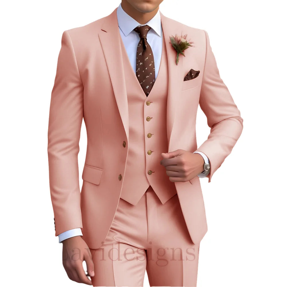 Elegant Men's Wedding Tuxedo Slim Blazer Pants Vest Three-piece Suit XS-5XL Custom Youth Suit 2025 New Style Suit
