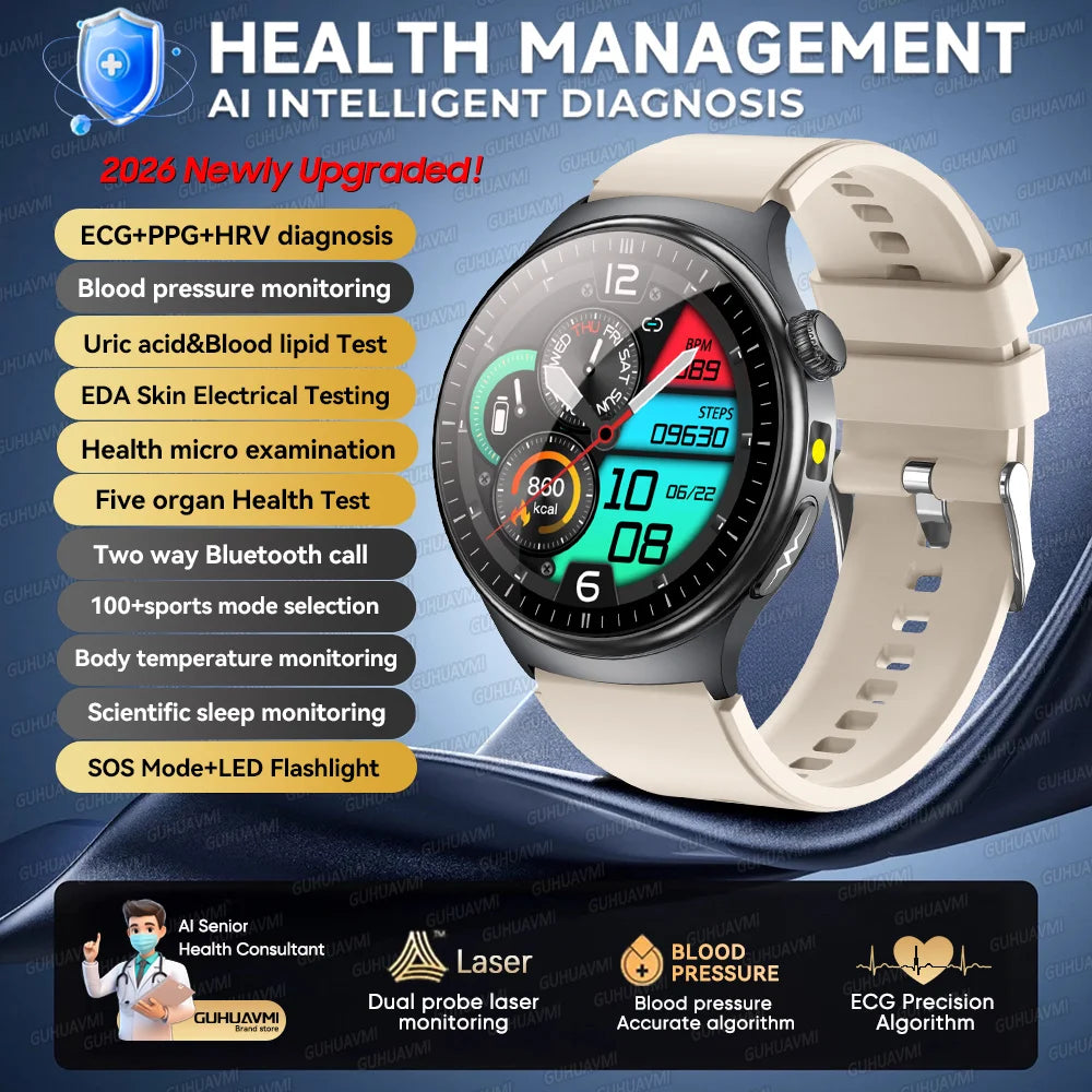 2026New High-end Health Smart Watch For Men Women Blood Lipids Uric Acid Blood Pressure Accurate Data ECG+PPG BT Call Smartwatch