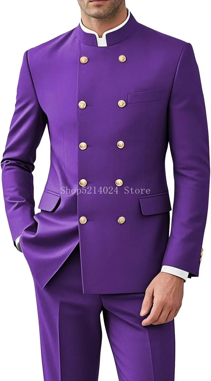 Men 2 Pieces Suit Suits for Men Gold Button Jacket Pant Set Traditional Wedding