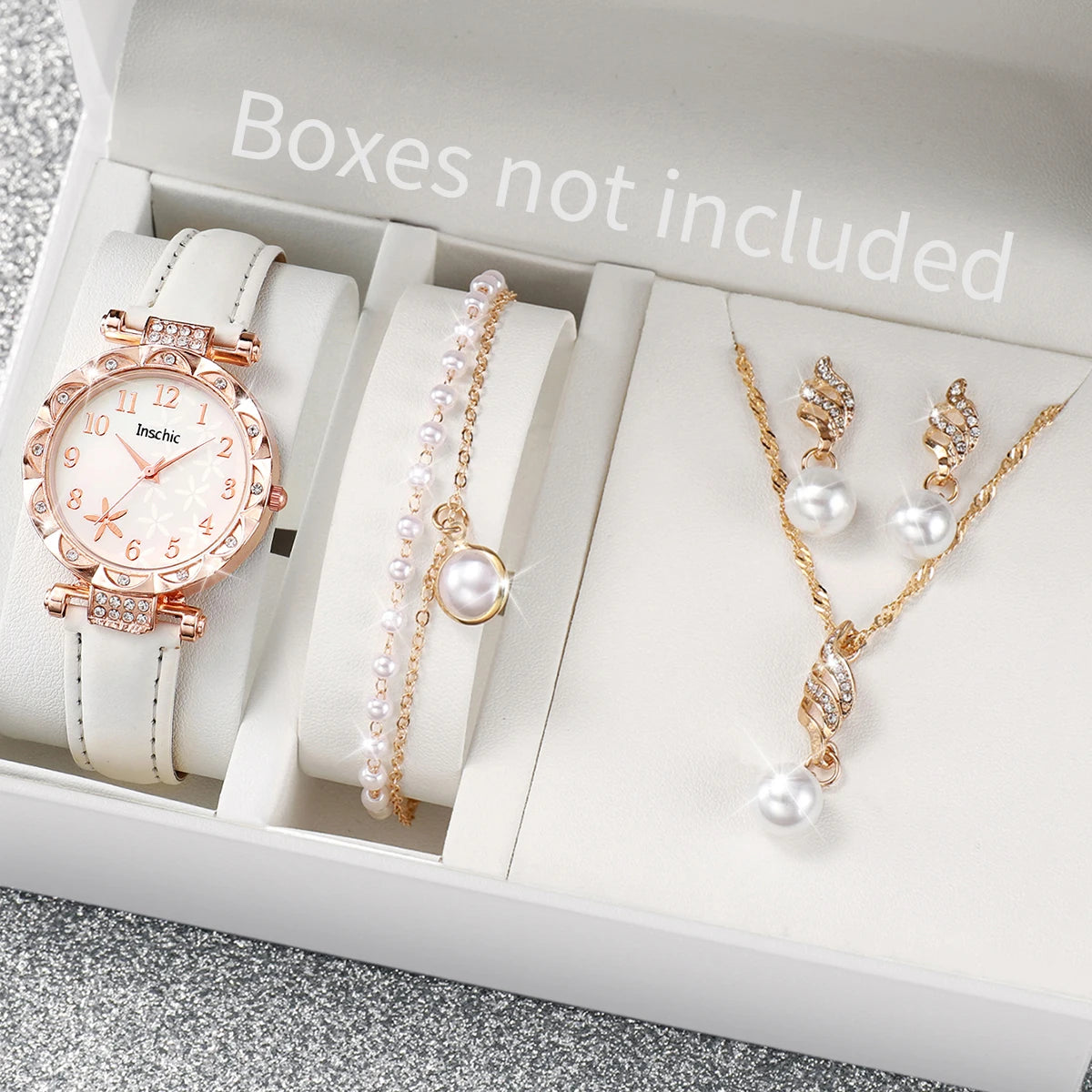 5/6PCS Fashion Rhinestone Women Watches Casual Leather Band Quartz Watch for Women Clock Jewelry Set Reloj Mujer(Without Box)