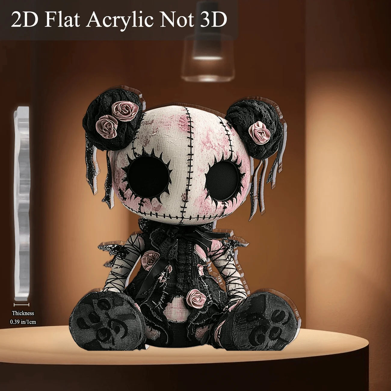 Gothic Horror Doll Decoration - Skull & Roses 2D Art for Halloween & Cafes