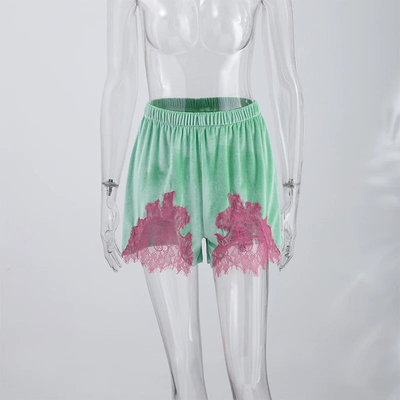 Lace-Trim Velvet Shorts