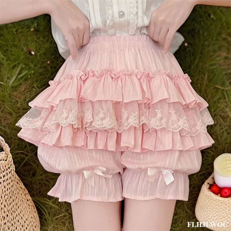 Lace-Trim Cotton Bloomer Shorts