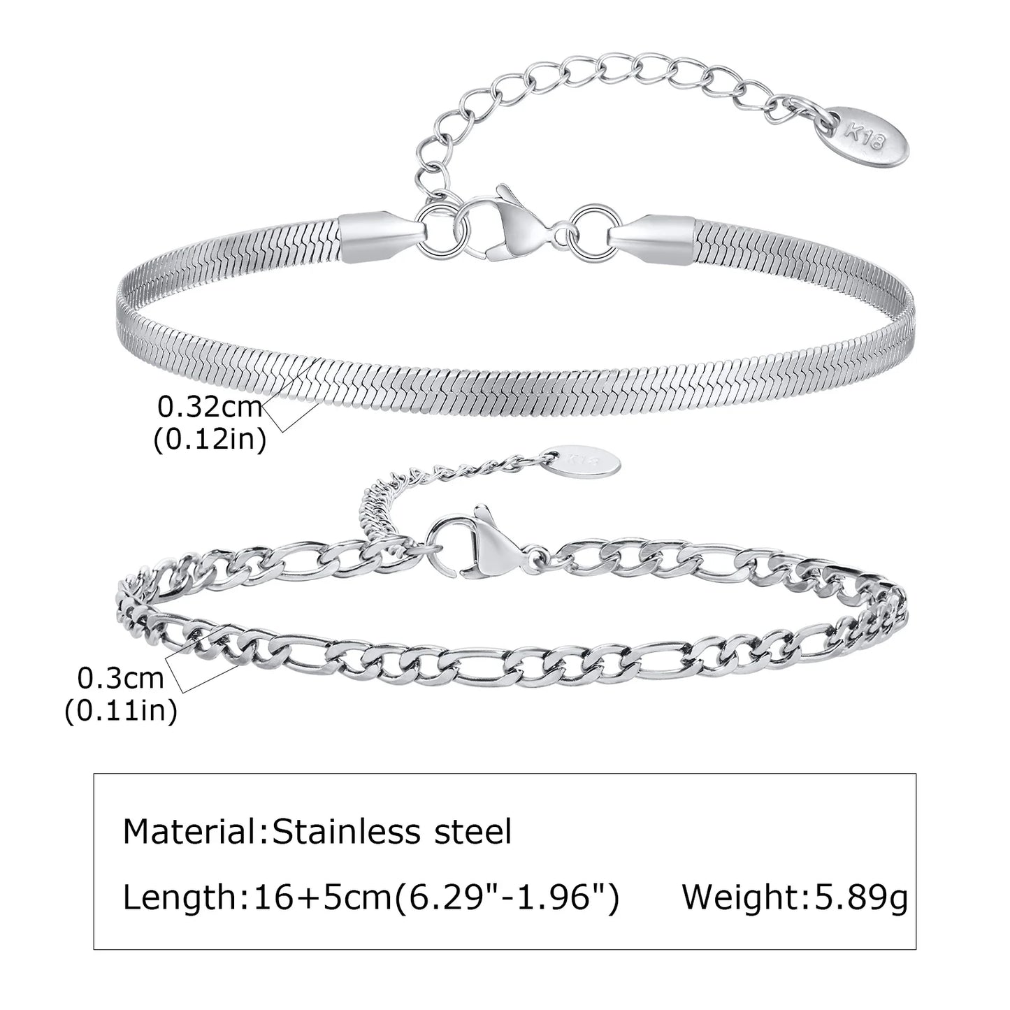 2pcs Men's Chain Bracelets,Silver Color Stainless Steel Rope Twisted Adjustable Chain Wristband,Simple Jewelry Gift for Dad Him