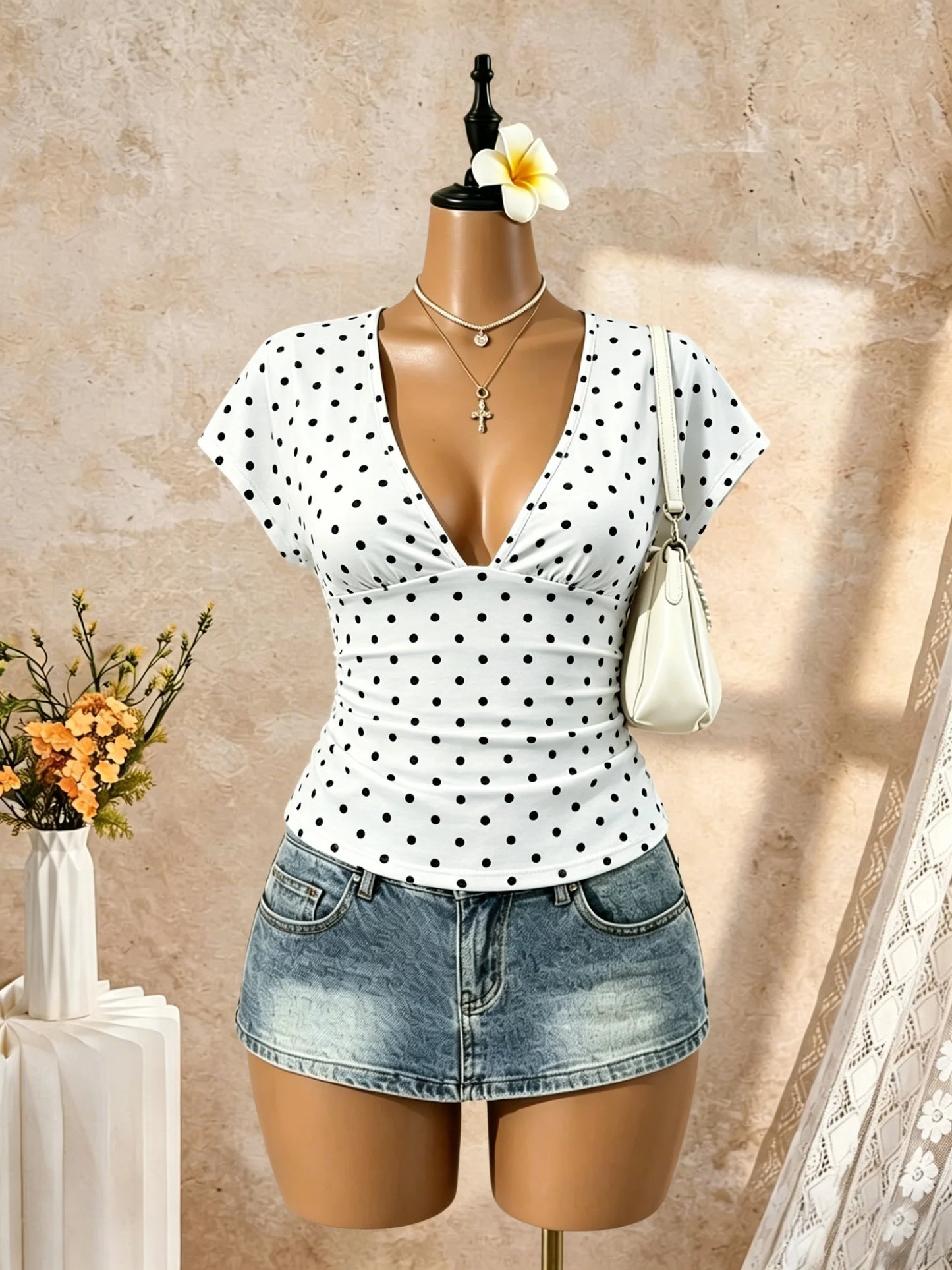 Women Short Sleeve Deep V Neck Side Ruched Wrap Crop T Shirt 2026 Summer Y2K Casual Streetwear Basic Solid Tees