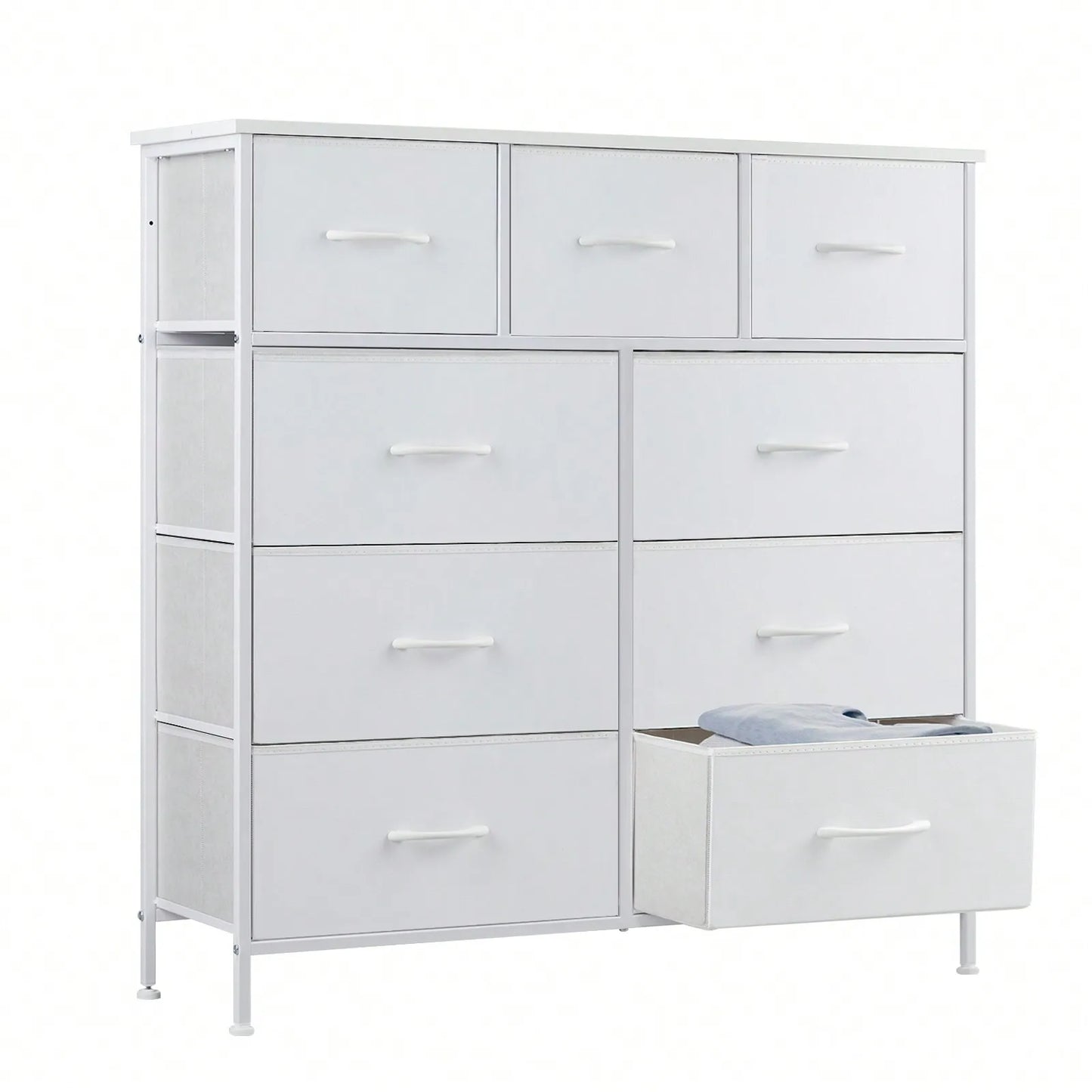 Tall 9 Fabric Clothes Cabinet Storage Organizers And Wood Top Surface Table Chest ,9 Drawer Dresser,Fabric Storage Tower For Bedroom, Hallway, Entryway, Closet, Tall Chest Organizer Unit With Fabric Bins, Steel Frame, , Easy