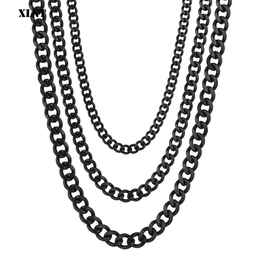 3/5/7/9/11mm Men's Silver Color Necklace Stainless Steel Cuban Link Chain for Mens Womens Basic Black Gold Tone Chokers