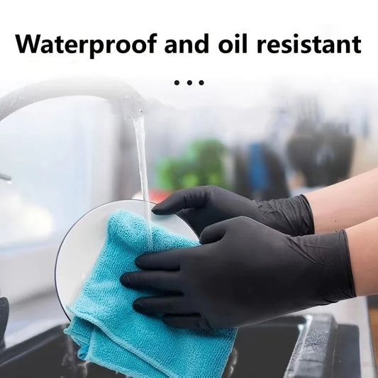 Black Nitrile Disposable Gloves 100/50/20PCS | Thickened Waterproof for Cleaning, Hairdressing, Dishwashing, Tattoo | Non-Slip &