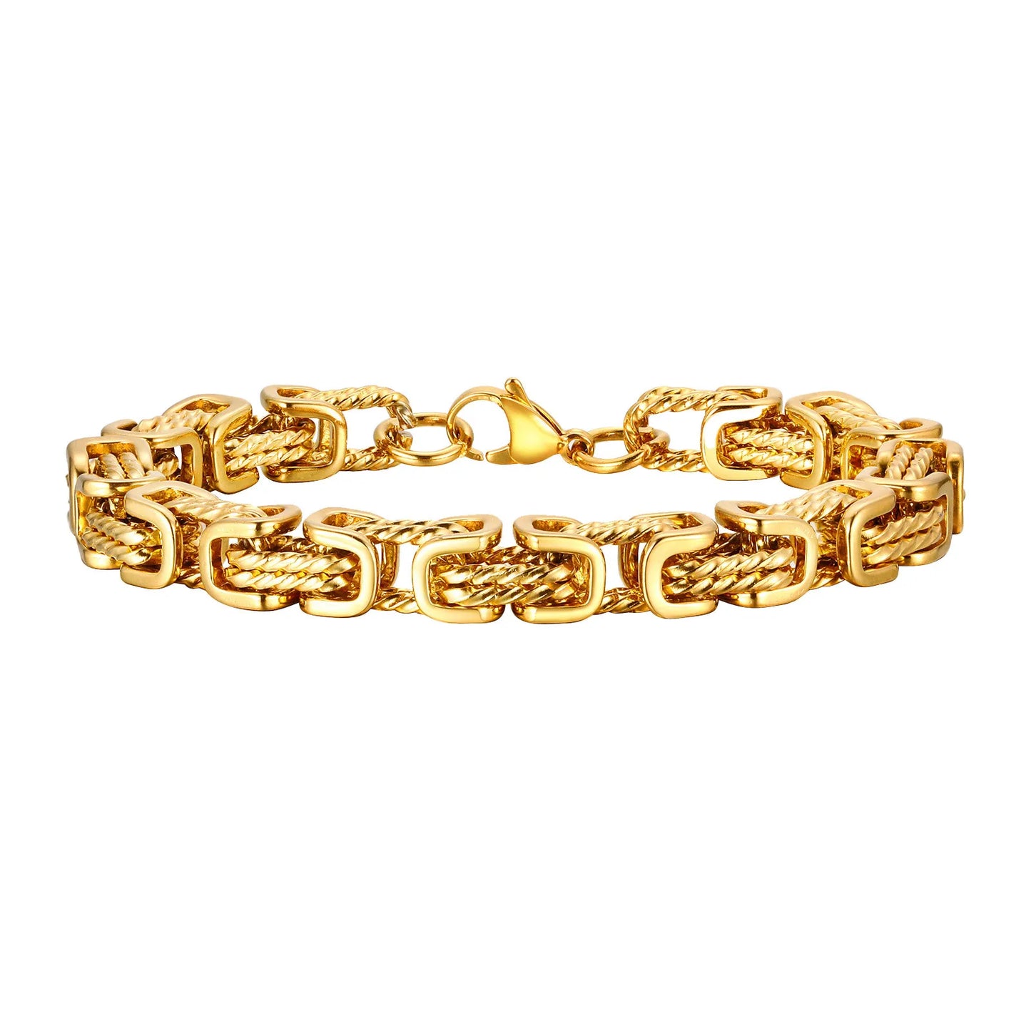 Vnox Stainless Steel Byzantine Bracelet for Men, 8mm Wide Vintage Style Bold Square Links Chain Wristband, Father's Day Gift