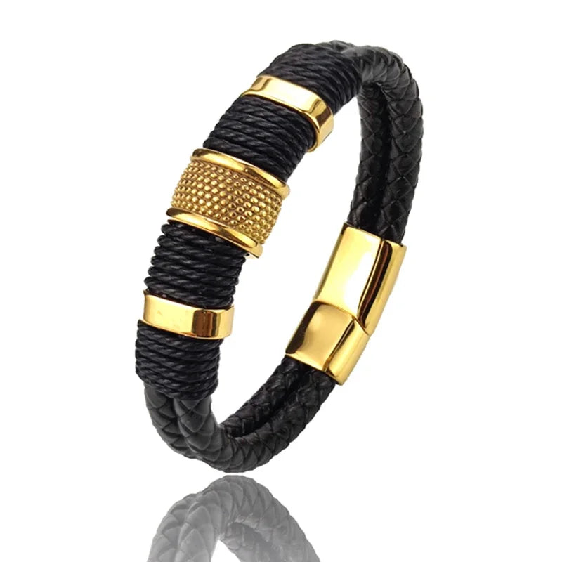 Luxury Vintage Multilayer Brown Leather Stainless Steel Men Bracelet Bead Bracelet Jewelry Male Wrist Bangle Christmas Gifts