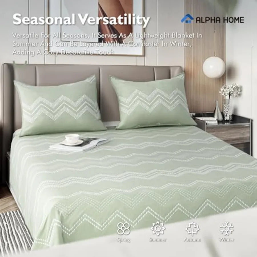 Lightweight Cotton Bedspread Coverlet Set - Breathable Summer Bedding Farmhouse Chic Design True-to-Size Queen/King