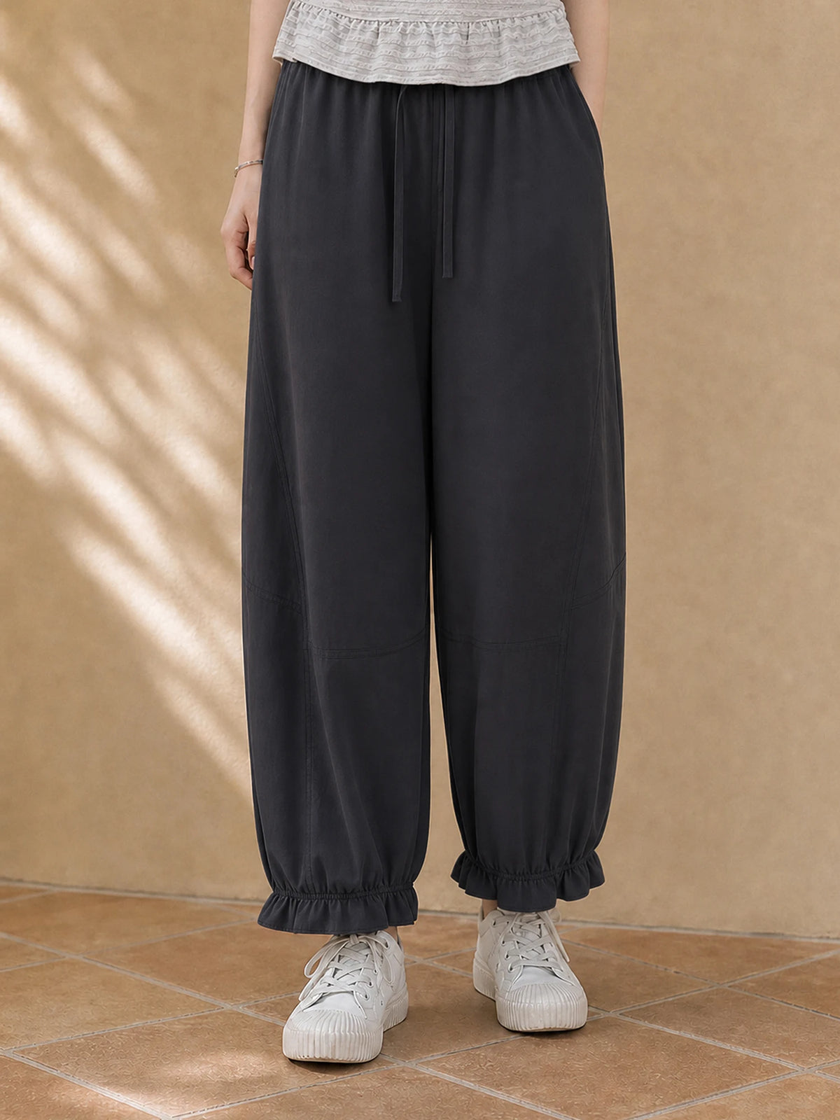 Floral Ruffle-Trim Joggers