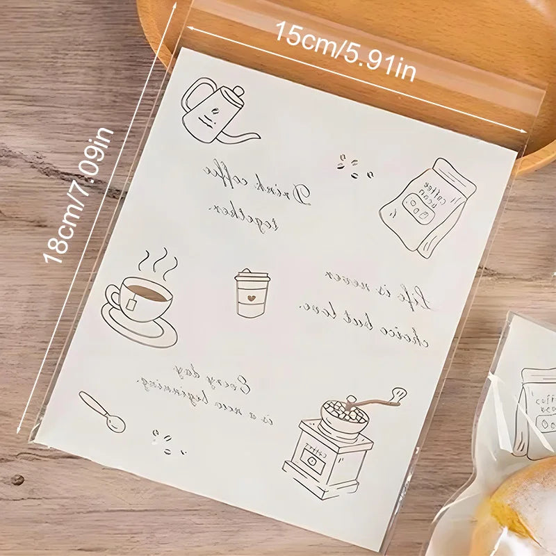 50pcs Transparent 18x15cm Food Storage Bags - Cute Cartoon Bakery Snack Freshness Bags