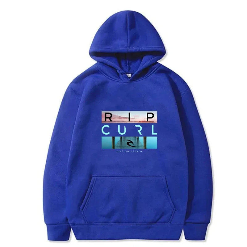Men's hooded black casual street style sports shirt suitable for surfing enthusiasts and fashion enthusiasts