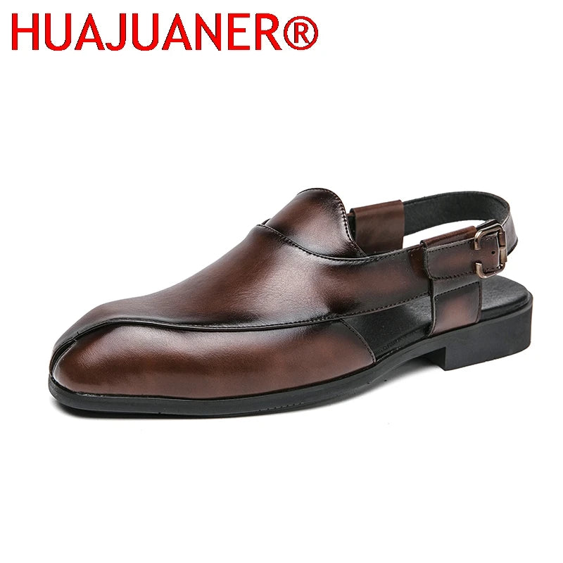 Hollow Out Dress Party Sandals Fashion Leather Summer Shoes Men Leisure Formal Flats Business Footwear Men's Wedding Sandals