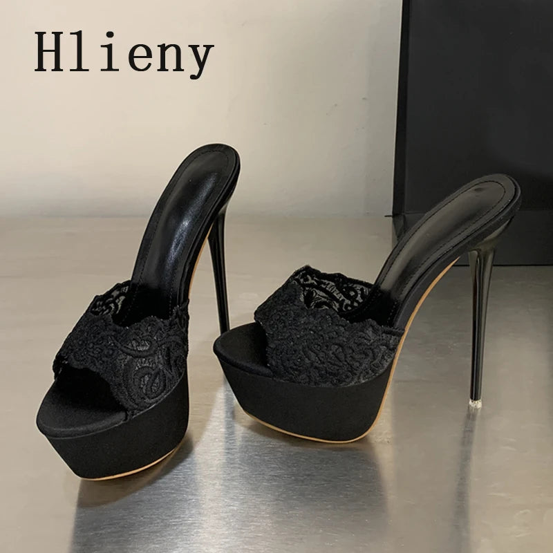 Hlieny Street Style Summer Open Toe Platform Women Slippers Fashion Thin High Heels Sandals Ladies Banquet Nightclub Party Shoes
