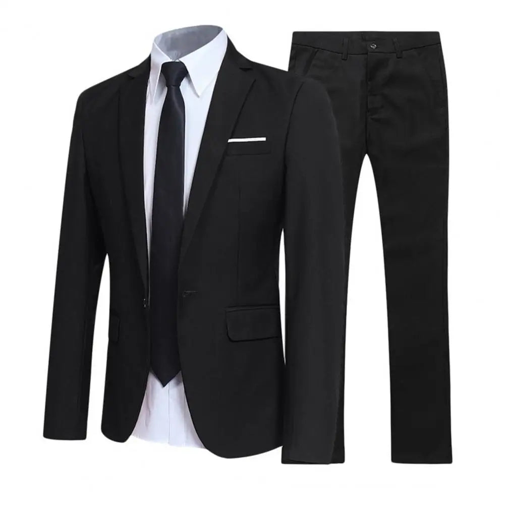 Men Pants Two Pieces Set Commuting Loose Leisure Fashion Office Business Suit Wedding Wear Lapel Formal Groom Suit Set