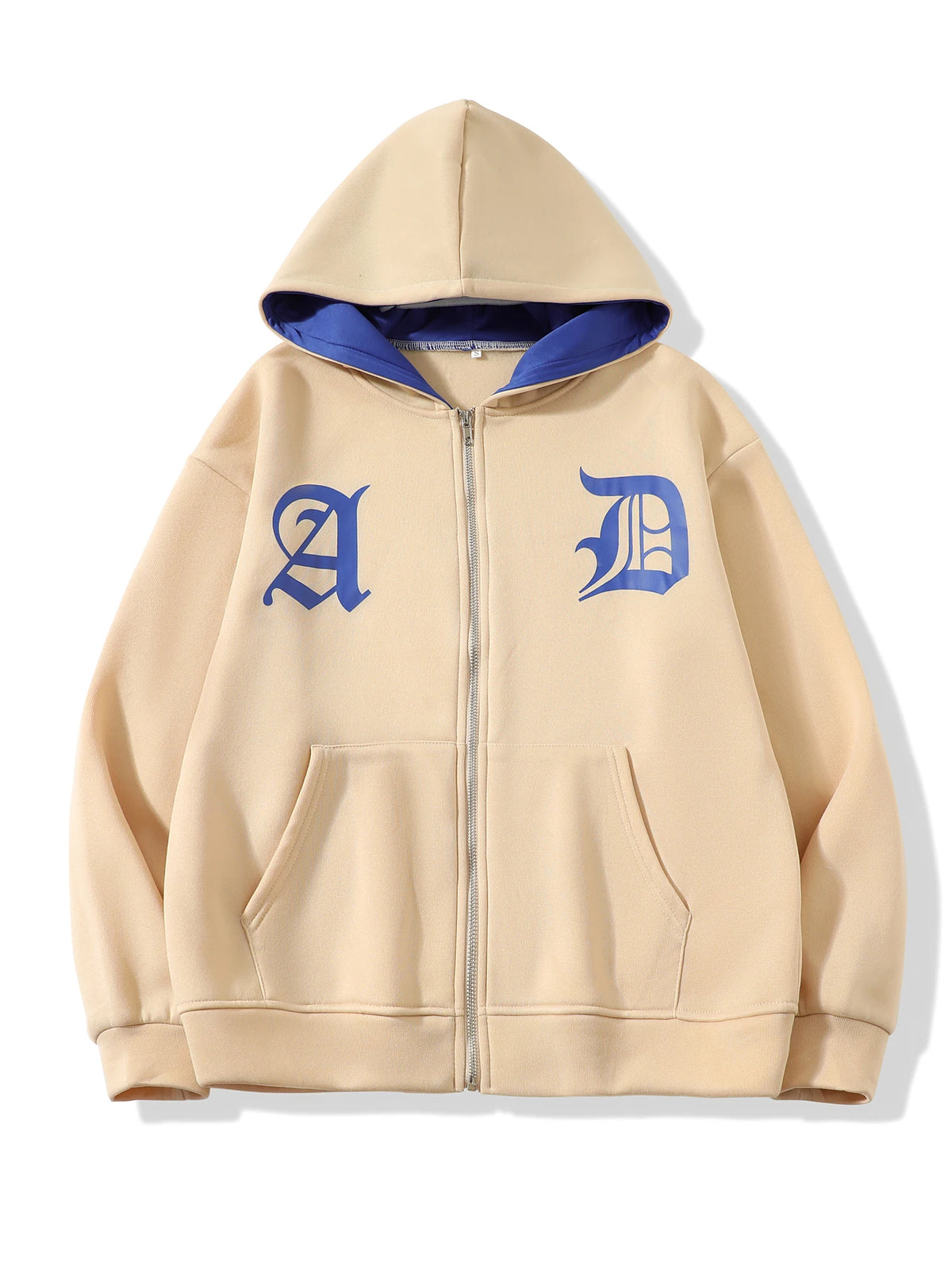 Embroidered Letter Zip-Up Hoodie