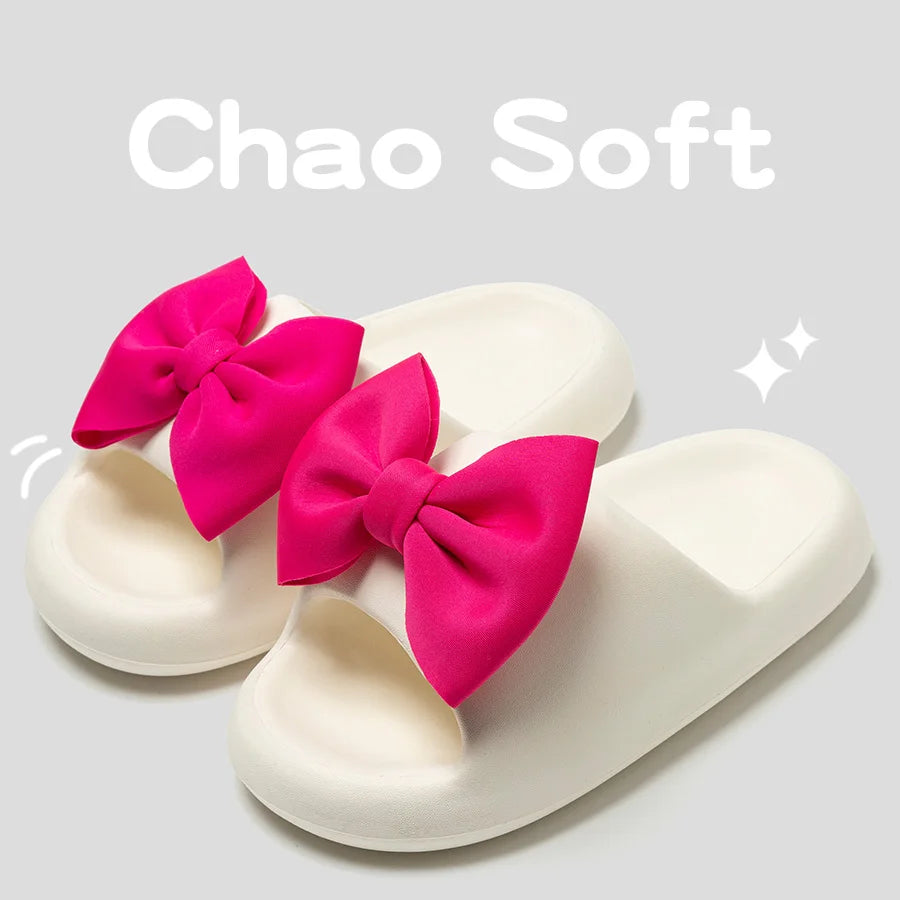 Fashion Bow Tie Slippers for Women Outdoor Thick Soft Sole Slippers Non Slip Slides Sweet Girls Beach Open Toe Shoes