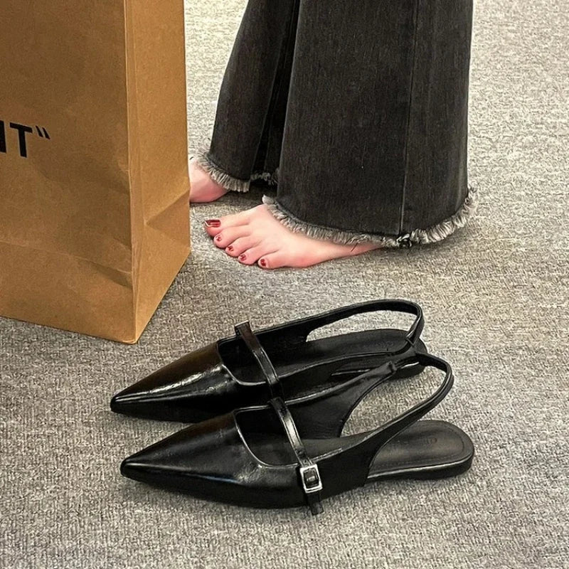 Fashion Pointed Sandals for Women Summer Versatile Dress Flat Bottomed Footwear Korean Style Lightweight Mary Jane Single Shoes