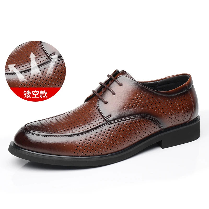 Mens Black Genuine Leather Lace Up Chunky Platform Oxfords Formal Business Office Groom Wedding Daily Wear Shoes Fashion Simple