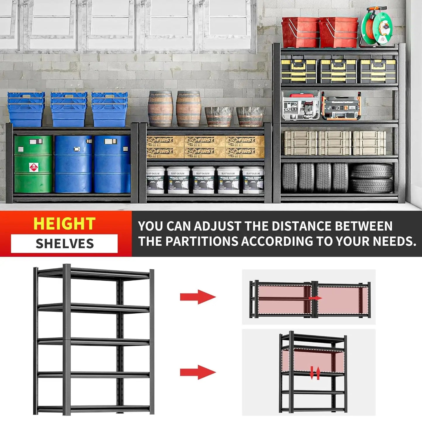 Heavy Duty Garage Shelving 24" D x48 W x72 H– Durable Metal Storage Shelf Organizer for Garage, Workshop, or, Customized