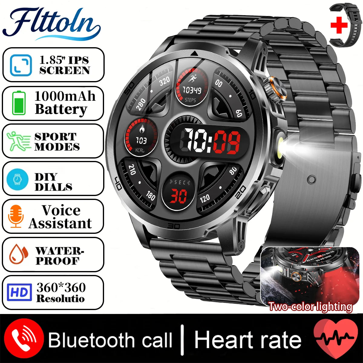2026 New Outdoor Smart Watch 1.85inch AMOLED 1000mAh Large Battery 5ATM Waterproof Voice Call Sports Men Fitness Bracelet