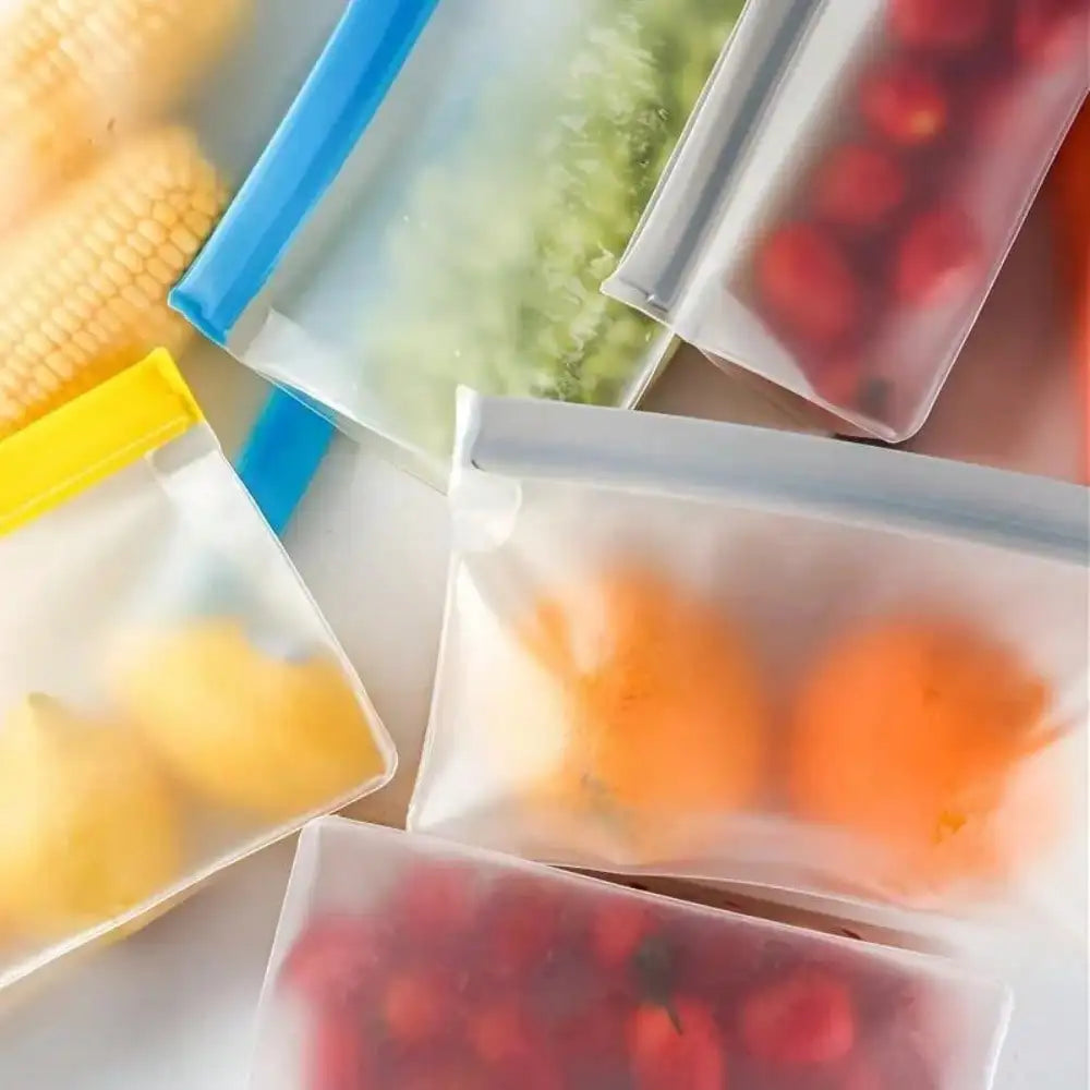 9-Piece PEVA Food Storage Bag Set - Reusable Leakproof Freezer Bags with Stand-Up Design
