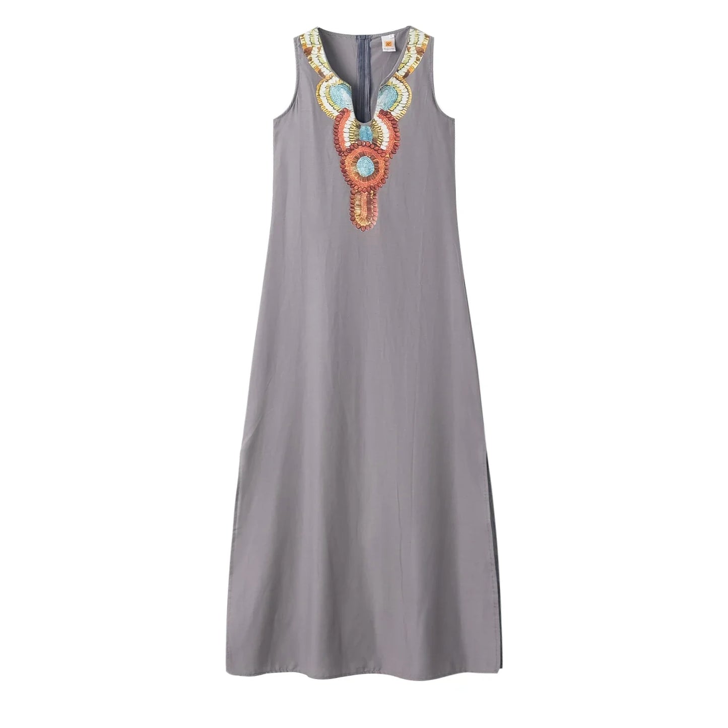 Women's Sleeveless Deep V-Neck Side Split Dress, Bohemian Sexy Dress, Casual, New