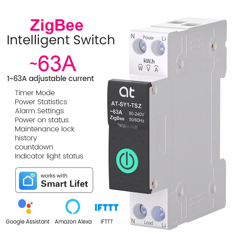Tuya WiFi Circuit Breaker Smart 1P+N 63A MCB Timer Power Energy kWh Voltage Current Meter Protector Voice Remote Control Switch