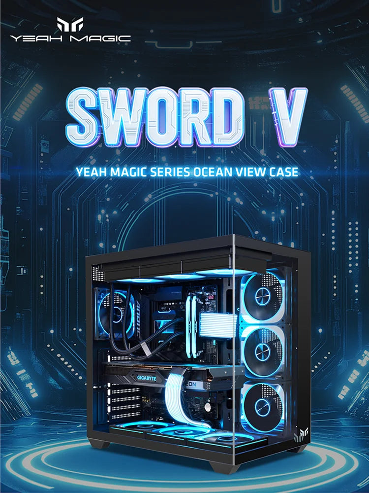 Yeah Magic Sword V 270° Column-Free Panoramic View ATX PC Case Superior Thermal Performance Gaming And Office PC Case