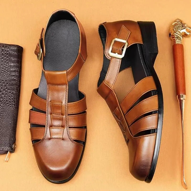 Summer Men's Sandals Leather Dress Shoes Outdoor Soft Pointed Formal Men Wedding Sandals Classic Light Slippers Sandals Sneakers