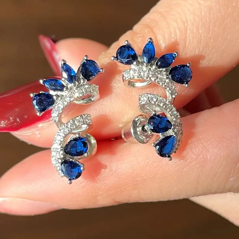 Blue Crystal Flower Earrings