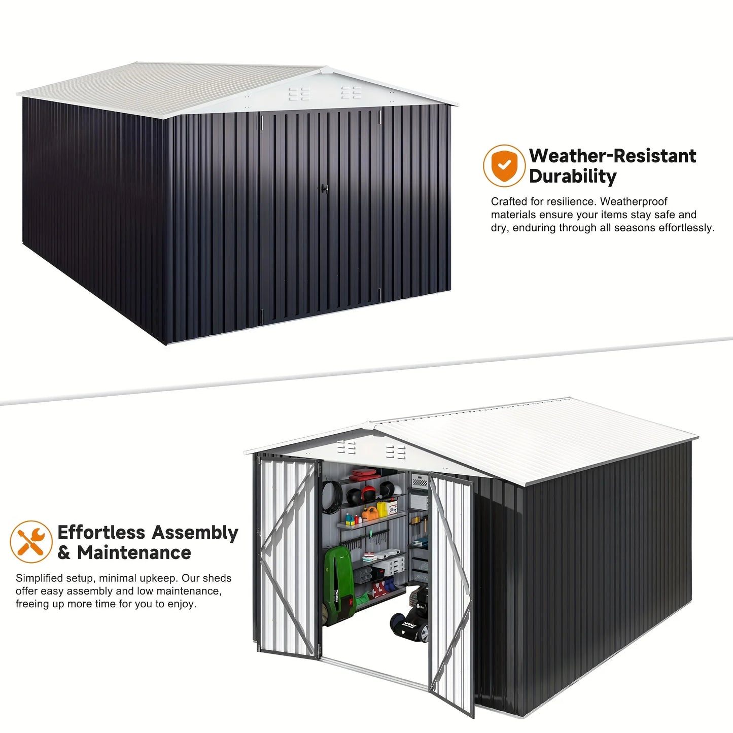 VIWAT 10x14FT Galvanized Steel Storage Shed, Reinforced Frame & Lockable Door, Garden Tool Shed for Backyard, Patio