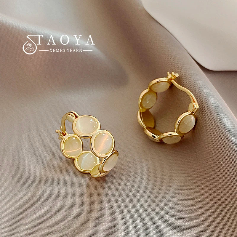 White & Green Stone Hoop Earrings