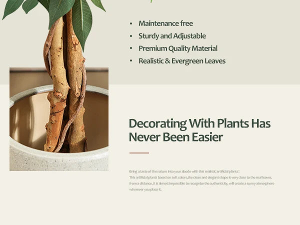 Artificial Ficus Trees with Natural Curved Trunks, Silk Fake Ficus Tree in Plastic Nursery Pot for Office Home Decor