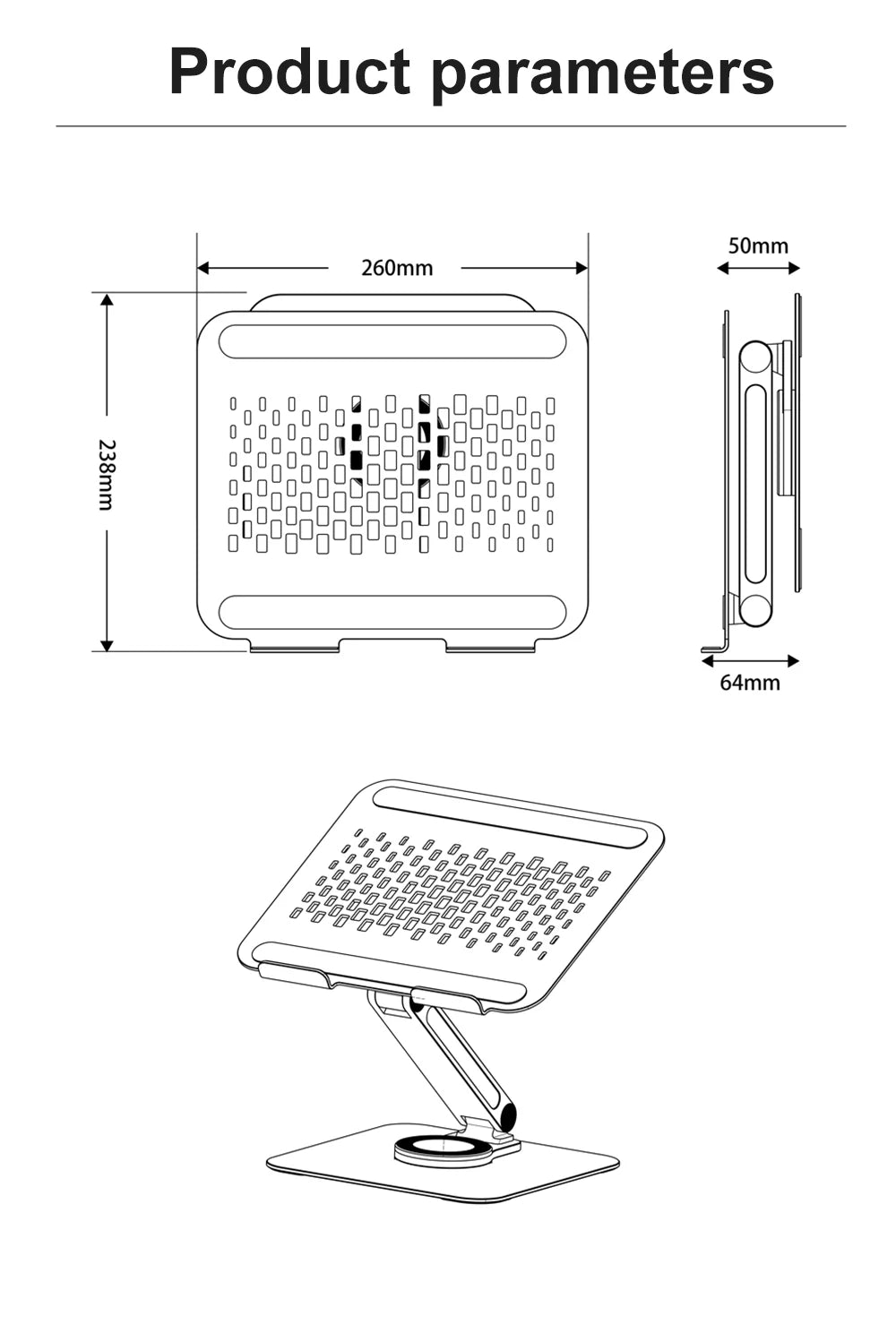 360° Rotatable Stand Metal Aluminum For Laptop Holder Adjustable Anti-Slip Silicone Base Stability for Tablet Portable Monitor