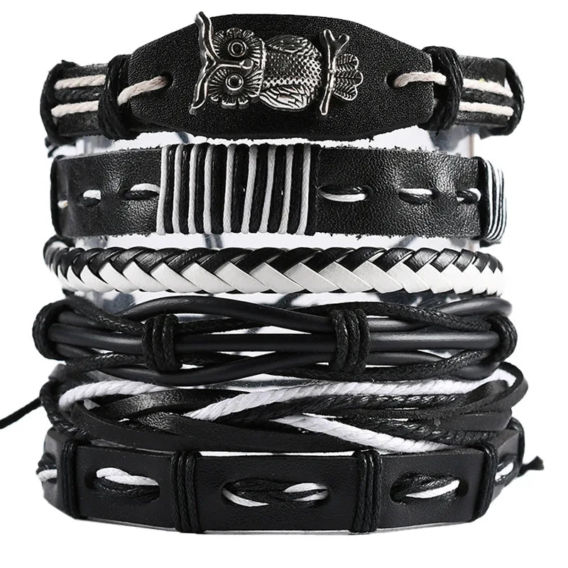 Fashion Bracelet Viking Bracelet For Men Hand Bracelets Woven Skull Hand Jewelry Adjustable Leather Set viking man bracelet
